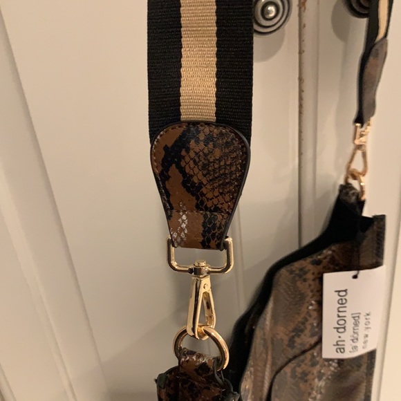 Ah-dorned cross body brown, black and silver bag. Gold hardware on strap - Picture 3 of 4